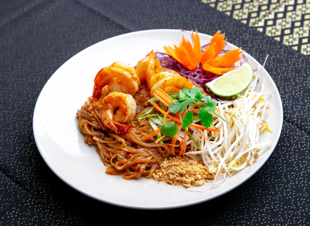 Pad Thai with rice noodles, egg, bean sprouts and peanuts at Shaba Thai Cuisine, Portage Avenue, Winnipeg